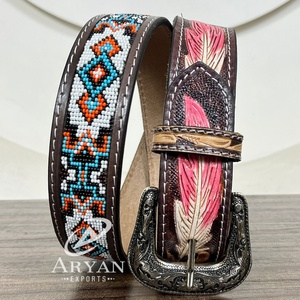 2025 vente en gros Designer marque de luxe en cuir de vachette véritable ceinture pour unisexe en cuir repoussé à la main perlé alliage boucle ardillon ceintures - Product Image 1