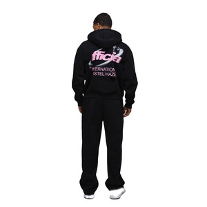 Ensemble de jogging et sweat à capuche zippé en molleton de coton lourd 470GSM Ensemble deux pièces Streetwear noir pour hommes Logo personnalisé Usine de vêtements OEM - Product Image 2