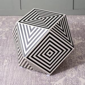 Elegant Black and <b>White</b> Bone Inlay Stool for Modern Living Rooms Floral Bone Inlay Stool with Hand-carved Designs at Cheap Price - Product Image 4
