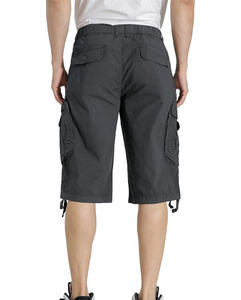 Short cargo d'entraînement respirant 100% coton pour homme, taille moyenne élastiquée, poches latérales, logo personnalisé, marque anti-rides - Product Image 3