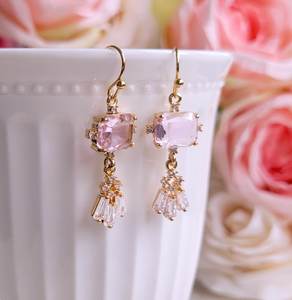 Boucles d'oreilles pendantes en cristal rose doux CZ en argent sterling 925 plaqué or 14 carats Art déco balancent un cadeau d'amoureux rose pour elle - Product Image 2