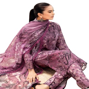 Robes Eid Robes de soirée lourdes pour femmes avec pelouse brodée Trois pièces Punjabi Costumes par Ramsha Vol RANGREZ Long Maxi Frock - Product Image 1