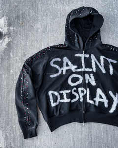 Personnalisé Diamant Baggy Boxy Fit Stone Acid Wash Zip Up Vestes Vintage Lourd Streetwear Strass À Capuche Hommes - Product Image 2