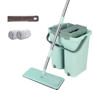 Stainless Steel Pole Handle,Removable Spin Dry Magic Wash Mop Water Flat Cleaning Hands Free Mop With Detachable Bucket/