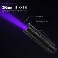 Lampe torche UV 365nm pour la détection des animaux domestiques, filtre UV noir, mini lampe torche UV