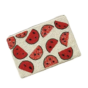 Porte-monnaie en perles fait main en forme de pastèque, perles de graines colorées, broderie, pochette à fermeture éclair, petit portefeuille bohème - Product Image 1