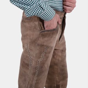 Pantalon en cuir bavarois authentique fait à la main | Lederhosen traditionnel allemand avec broderie et bretelles - Product Image 5
