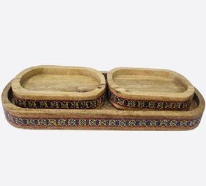 Style arabe en bois métal chocolat Dessert plateau de service bol 100% sans danger pour les aliments pour le Ramadan Diwali plateaux décoratifs prix de gros - Product Image 4