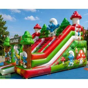 Parque de Juegos Inflable Comercial con Temática de los Pitufos, Castillo Inflable Grande para Exteriores con Tobogán, Equipo para Parques de Diversiones - Product Image 1