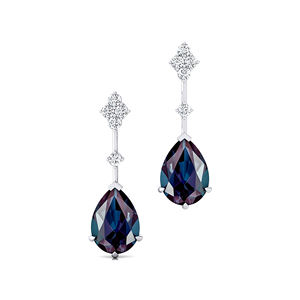 Ensemble de boucles d'oreilles tendance en or massif 18 carats, fabuleux pierres précieuses en alexandrite, véritables diamants pour les femmes, bijoux fins pour les soirées - Product Image 3