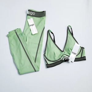 Ensemble 2 pièces de soutien-gorge de sport et pantalon de yoga de haute qualité pour la vente en gros – Spandex/Nylon respirant de qualité supérieure, séchage rapide, logo uni sur le devant - Product Image 4