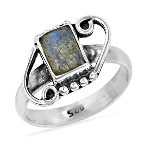 Anillo Geométrico Boho de Plata de Ley 925 para Mujer, Labradorita, Granate, Joyería Fina con Baño de Rodio, Regalo para Ella - Product Image 2