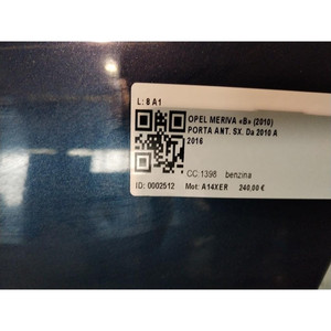 PORTA ANTERIORE SINISTRA OPEL Meriva 3a Serie 13408828 PORTA A14XER (10>) - Product Image 5