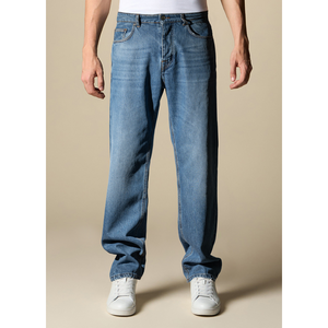 Pantalones vaqueros holgados hechos en Italia para hombre con doble lavado a la piedra 70% algodón 30% Cierre de mosca de botón EA al por mayor - Product Image 1