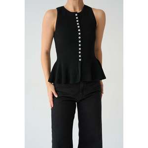 <b>Black</b> <b>Knit</b> Buttoned <b>Vest</b> - Product Image 1