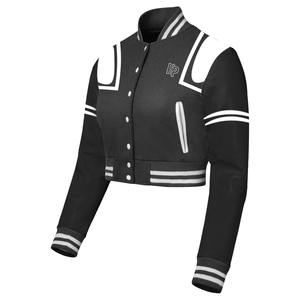 OEM <b>Women</b> Crop Embroidered Varsity <b>Jacket</b> with 3D Lettering & Embroidery Ribbed Hem & Cuffs Custom Logo Wholesale MOQ 50pcs - Product Image 1