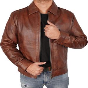 Cuir marron disponible automne hiver hommes décontracté fermeture éclair veste en cuir hommes à manches longues en cuir mode veste de qualité supérieure - Product Image 4