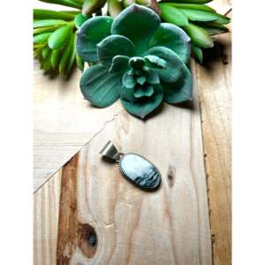 Navajo Handmade Sterling Silver Pendant with White Buffalo Bezel Setting Inlay - Product Image 3