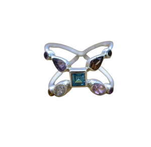 Anillo de plata estilo bohemio hecho a mano, joyería de plata de ley 925, piedra preciosa múltiple, anillo de tendencia, joyería para mujer, regalo para ella - Product Image 1