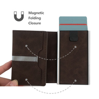 Dompet tempat kartu pria, dompet Ultra tipis, kulit Mini, tempat kartu Pop up, pengeluaran otomatis dengan klip uang tunai