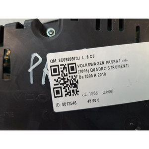 แผงมาตรวัดความเร็วรถยนต์ Volkswagen Passat Variant รุ่นที่ 4 รหัส 3C0920972J (05>10) - Product Image 5