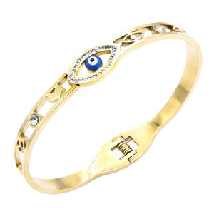 Gold Plated Evil Eye <b>Fashion</b> Bracelet Stainless Steel <b>Bangle</b> with Unique Design - Product Image 1