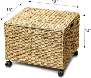 Modern Natural Water Hyacinth Rolling Storage Baskets on Wheels with Insert Handle Mobile <b>File</b> Cabinet for Table Desk Storage - Product Image 5