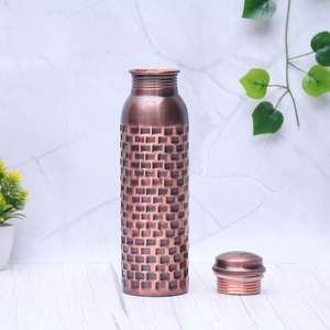 Premium Engraved Pattern <b>Copper</b> <b>Water</b> <b>Bottle</b> With Antique Finish For Ayurvedic Healthy Drinking - Product Image 1
