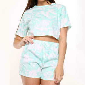 Summer Style Crop Top and Lounge 100% Cotton Canvas 2-Piece Set for Women Breathable Quick Dry Custom Logo shorts for women - Product Image 1