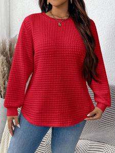 Sudadera personalizada para mujer, Sudadera de cuello redondo de poliéster de Color sólido, tejido de gofres grueso y cálido para mujer - Product Image 6