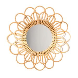 Marco de espejo de ratán de flor redonda hecho a mano Vintage Color Natural para decoración de pared en baño sala de estar hogar hoteles hecho India - Product Image 3