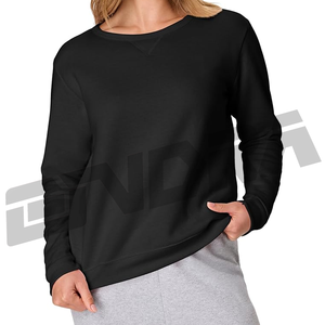 Sudadera negra para mujer, transpirable, cómoda, de tela suave, corte holgado, para uso diario, estilo urbano, acogedora, moderna, para otoño e invierno - Product Image 1