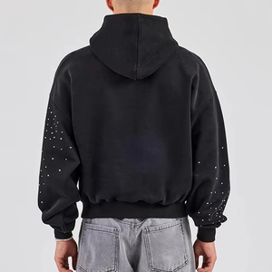 Sweat à capuche pour hommes en éponge française épais à épaules tombantes avec logo personnalisé 100% coton 450 g/m² lavé à l'acide - Product Image 4