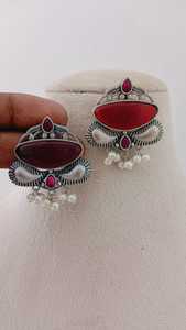 Beautiful Modern Pattern Oxidized Brass <b>Earrings</b> Set Striking Pair with Pearls <b>Cute</b> Style Rich Heritage - Product Image 5