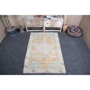 Turkish Vintage Rug, 3.9x6.1 ft Rug Rug, <b>Yellow</b> Brown Geometric Rug - Product Image 1