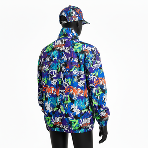 Veste coupe-vent pour femmes en tissu polyester, imprimé graffiti multicolore, design de panneau frontal, logo personnalisé, veste à sublimation pour femmes - Product Image 5