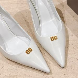 Zapatos de Tacón Alto de Seda para Mujer, 8 cm, Punta Puntiaguda, de Charol, con Forro de Piel de Oveja, Suela de Goma, Talla Blanca - Product Image 2