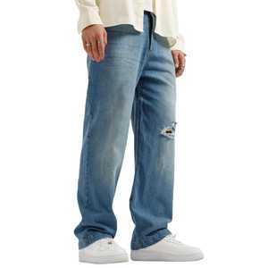 กางเกงยีนส์ผู้ชายทรงหลวมที่ออกแบบเองผู้ผลิตกางเกงยีนส์ทรงหลวมโอเวอร์ไซส์สไตล์วินเทจ - Product Image 4