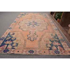 Alfombra de lana azul naranja Oriental 4,1X7,5 pies Vintage turco Patchwork tejido plano para decoración para sala de estar con respaldo de látex - Product Image 2