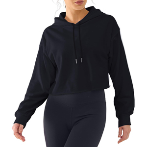 Sudadera con capucha recortada Premium de moda para mujer con mangas largas, dobladillo clásico y diseño de Jersey acogedor para ropa informal - Product Image 1