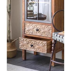 Gabinete de almacenamiento de esquina de sala de estar de madera antiguo con puerta y cajón de vidrio lateral de diseño multifuncional para decoración elegante del hogar - Product Image 2