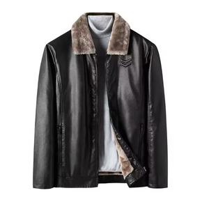 Chaqueta de Invierno para Hombre, de Manga Larga, con Bolsillos, Cremallera, Cortavientos, de Piel Sintética Negra, Estilo Motociclista, Informal, de PU - Product Image 2