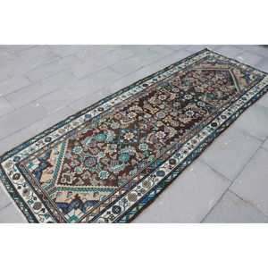 Alfombra de 3.6x9.3 pies, Alfombra Turca Vintage, Alfombra Floral Marrón y Azul - Product Image 3