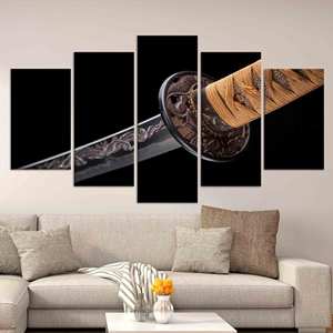 Elegant Samurai Sword Canvas <b>Art</b>: Katana Blade Print, Gold <b>Frame</b>,SET OF 5 MIX CANVAS - Product Image 1