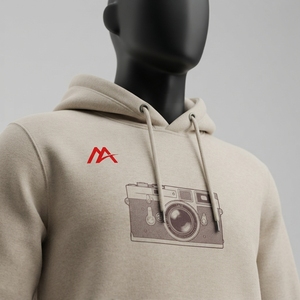 Sudadera con Capucha MATTIERA para Hombre, Color Beige, con Gráfico de Cámara y Logotipo Rojo, de Forro Polar, Estilo Urbano, Informal, Personalizable, Venta al Por Mayor, OEM, ODM - Product Image 4