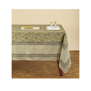 Nappe de table en coton biologique pur floral gris 300TC tissu lavable certifié GOTS fabriqué en Inde parfait pour la décoration de salle à manger en famille - Product Image 5