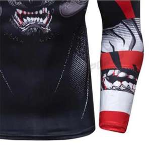 Sublimación 87% Poliéster 13% Elastano Cuello simulado 4 vías Estiramiento Tela de doble capa Camisas de compresión de secado rápido Rash Guard MMA - Product Image 5
