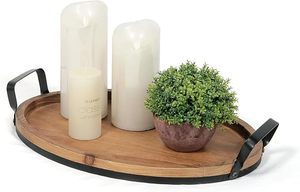 Plateau décoratif en métal et en bois, plateau de service en bois de ferme, plateau de table basse ottoman rustique - Product Image 5