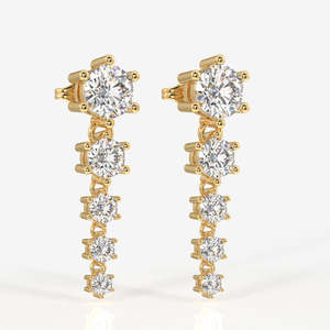 18K <b>Gold</b> <b>Dangle</b> <b>Earrings</b> with Round Cut Moissanite Diamond Elegant Drape Design - Product Image 3