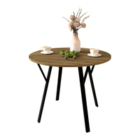 Table à manger ronde marron de 35,43 pouces seulement, petite table circulaire avec pieds en métal noir pour cuisine, balcon, appartement